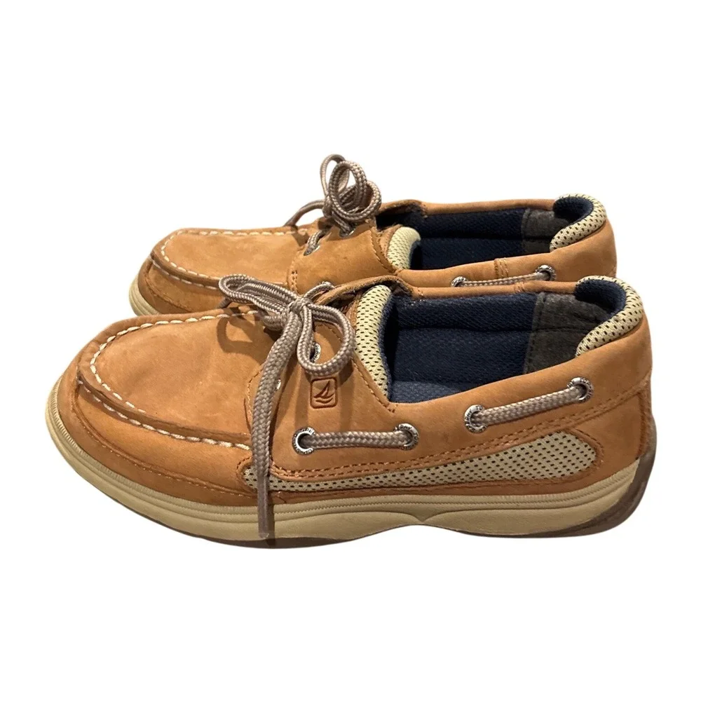 Sperry Top-Sider Lanyard Boys Tan Leather Boat Shoes Loafers YB46122A Size 2M